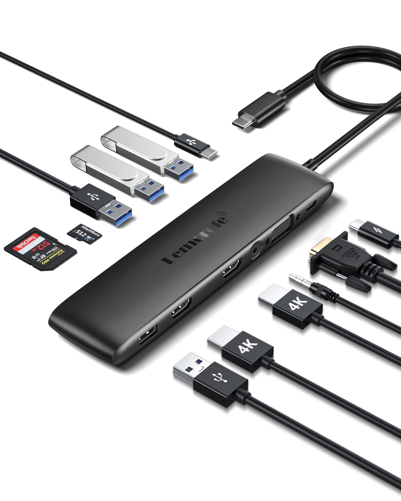 Lemorele adapter hub 3.2 usb 10 GBPS pd 100w 4k hdmi tf /sd for PC desktop lapto