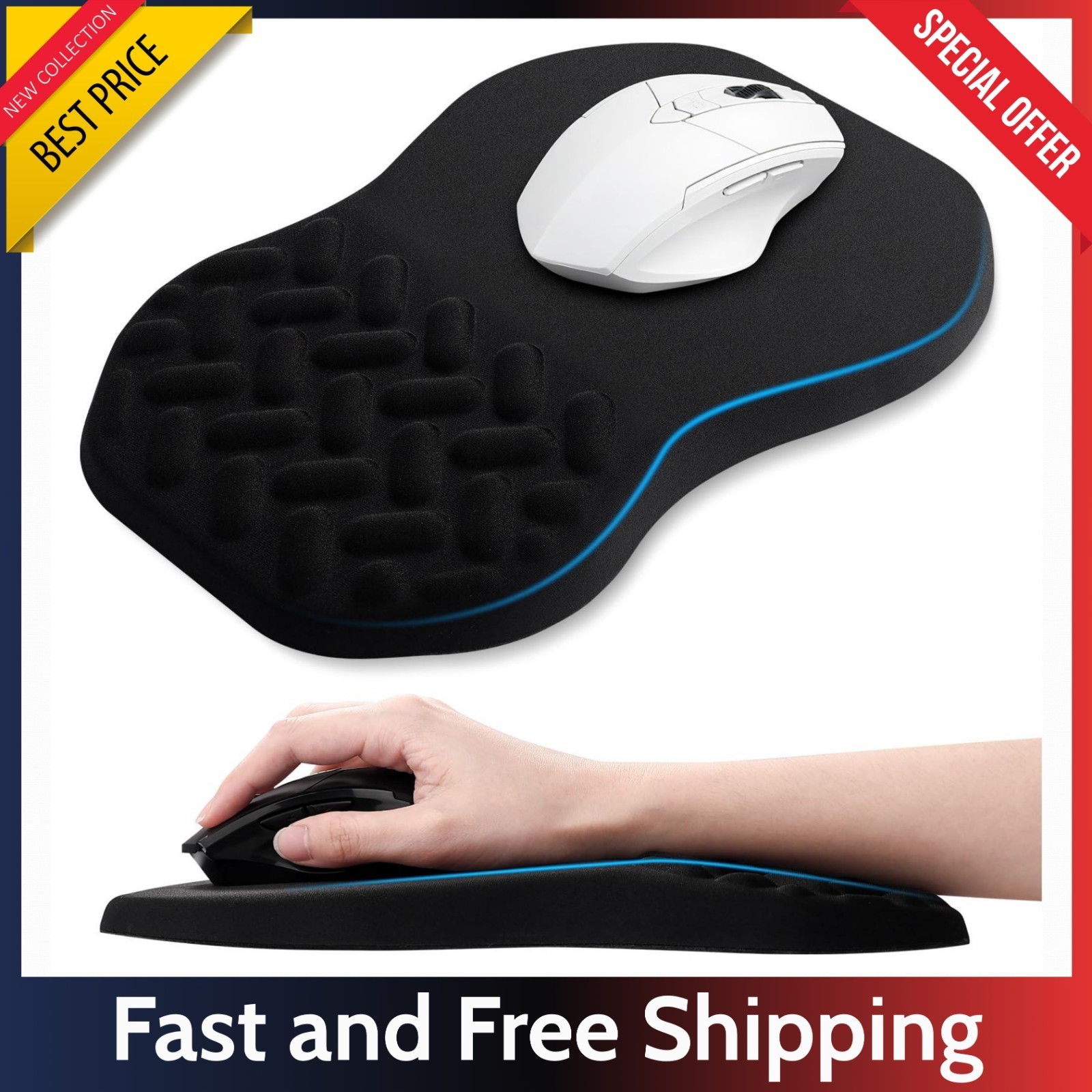 Ergonomic Mousepad Wrist Support - Massage Memory Foam and Non Slip Black Pad...