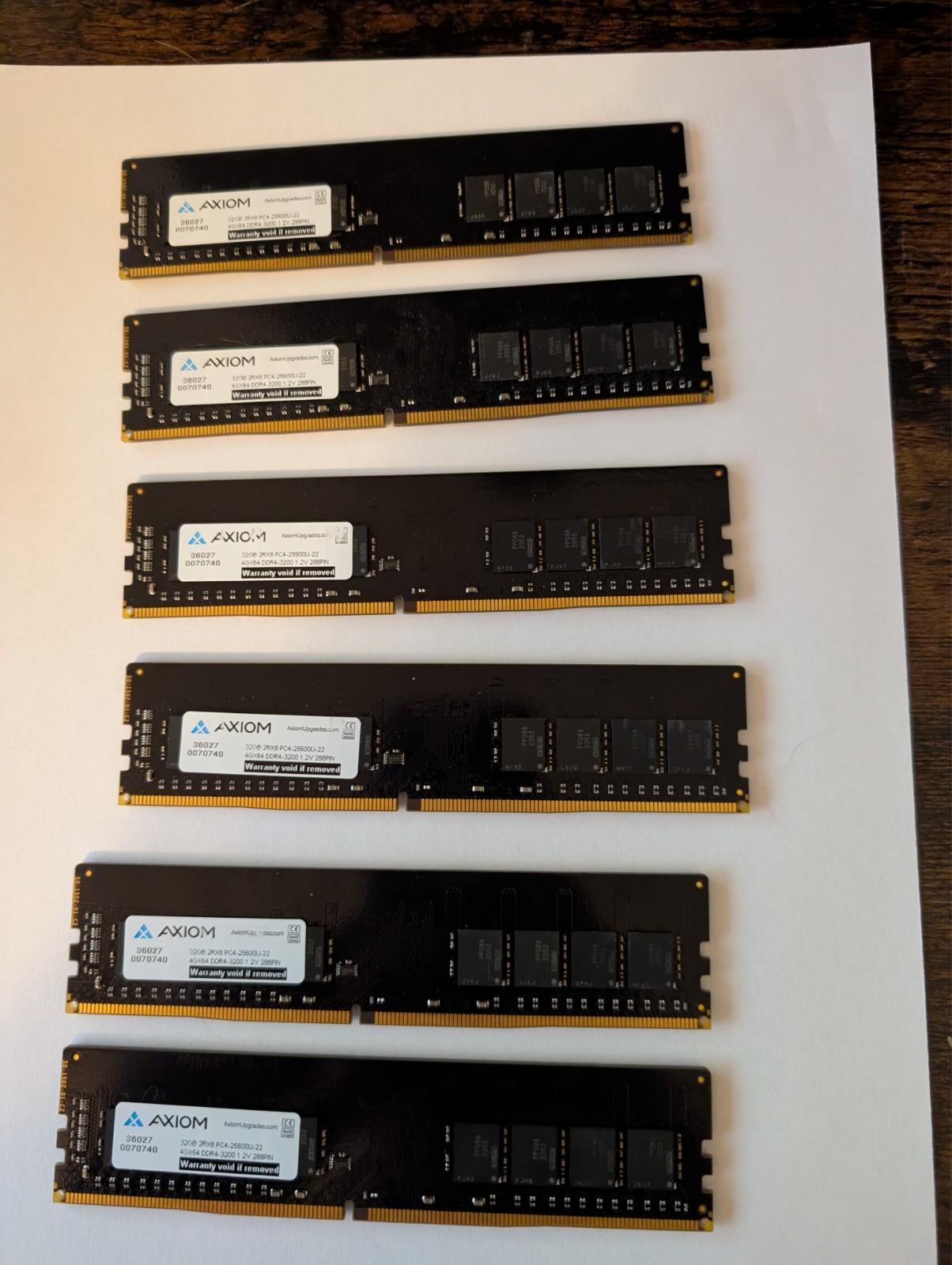 Lot of 6 Axiom 32GB DDR4 3200MHZ DIMM modules. Tested working condition.