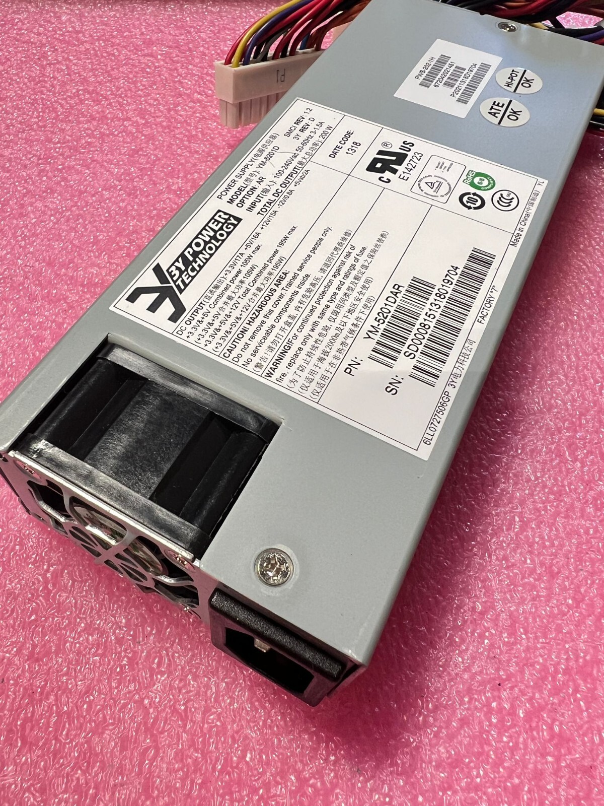 3Y Supermicro YM-5201DAR 200W Server Power Supply, PWS-202-1H