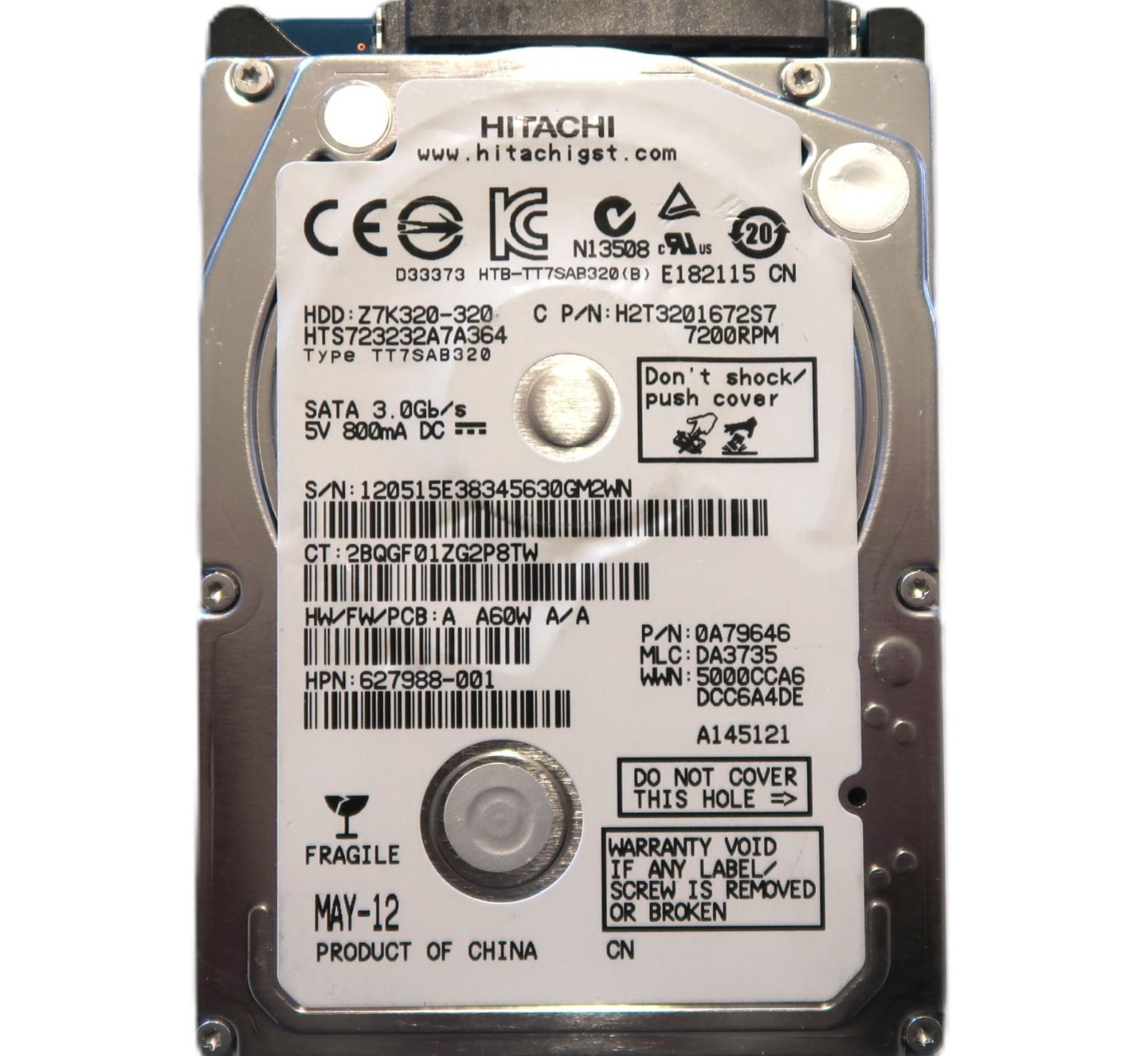Hitachi HTS723232A7A364 0A79646 DA3735 (120) China 320gb 2.5" Sata HDD MAY-12
