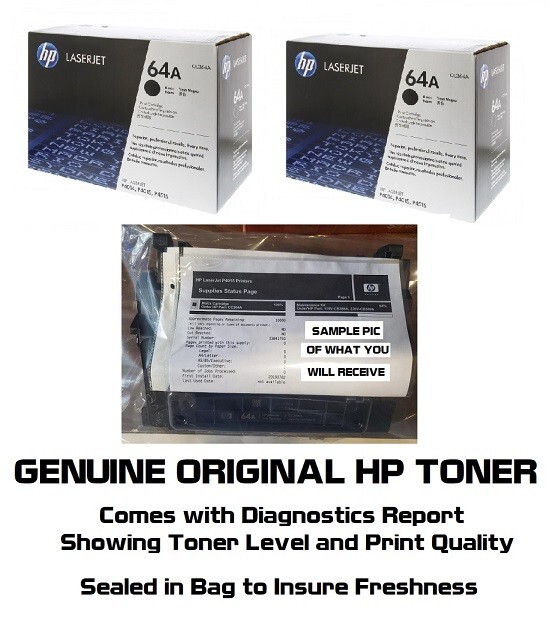 2 MOSTLY New Genuine HP 64A Toner Cartridges Printer-Tested 91% & 83% SEALED BAG