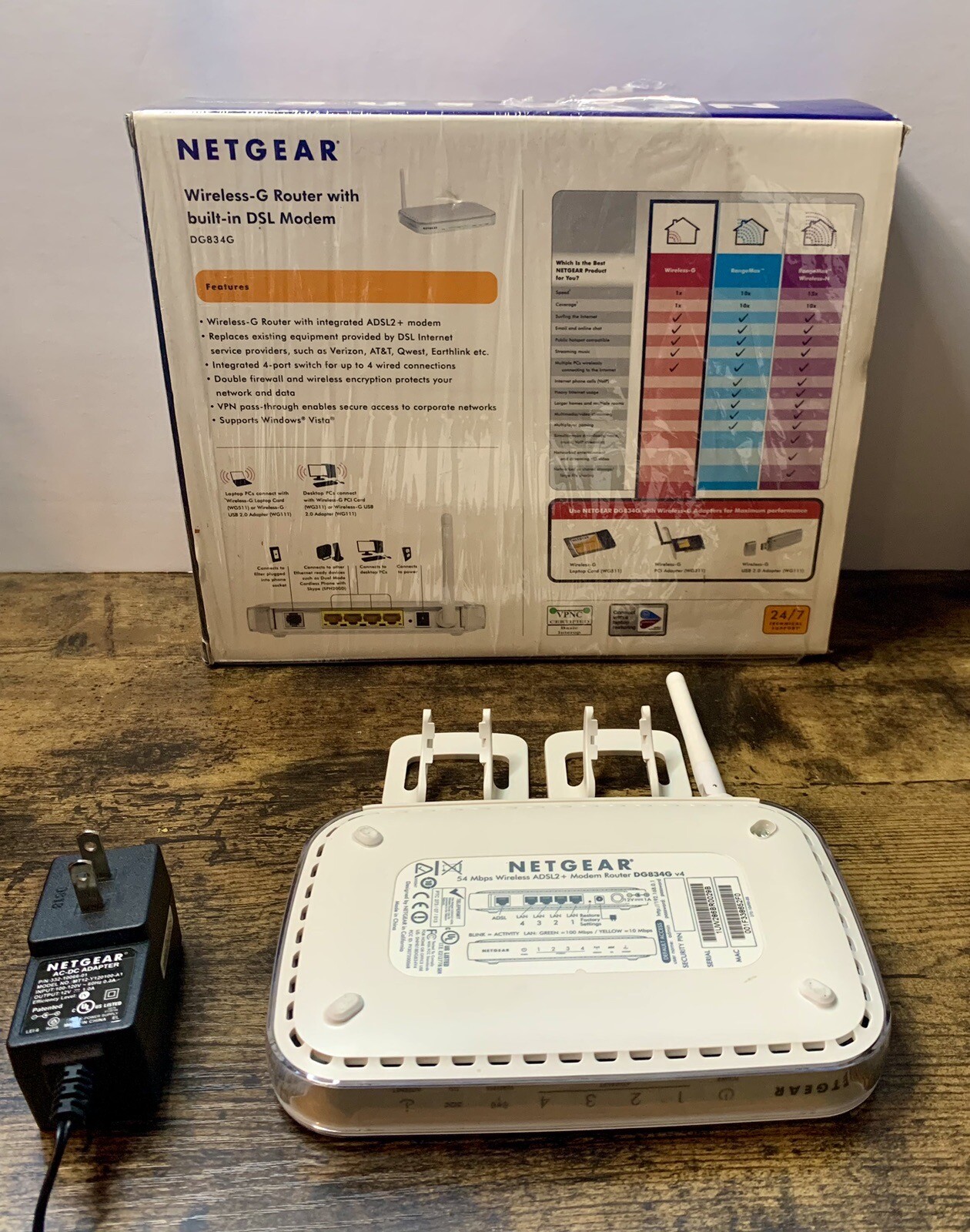 NETGEAR DG834G Wireless-G Router with Built-in ADSL Modem DG834G V4 108 Mbps SDL