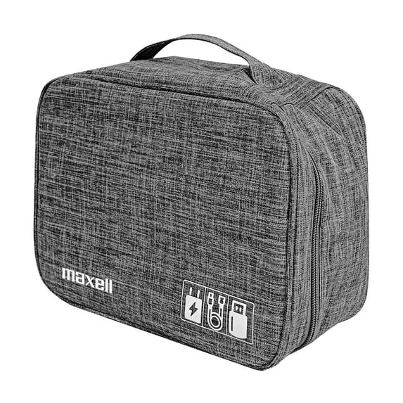 Maxell Soft Shell Electronic Carrying Case with Mesh Pockets, for USBs, Gray
