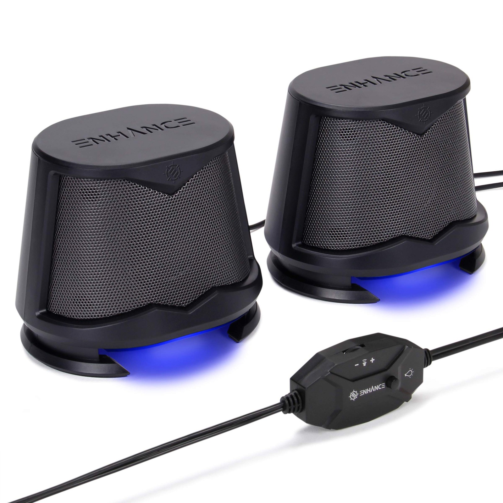 SB2 PC Speakers Blue LED Glow Lights 2.0 USB Powered 10W Wired Black