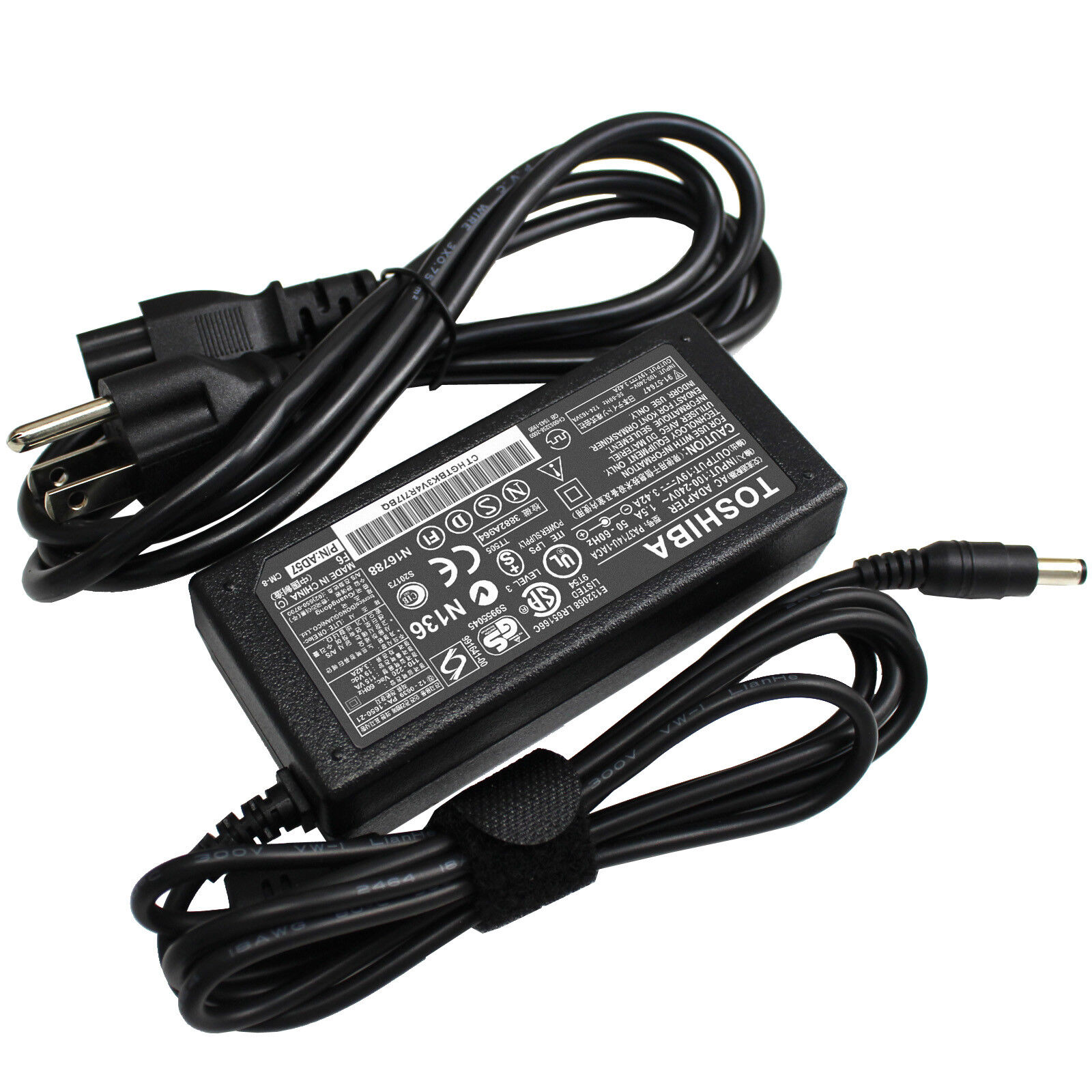 Genuine Brand AC Adapter Charger for Toshiba Laptop with Power Cord 19V 3.42A65W