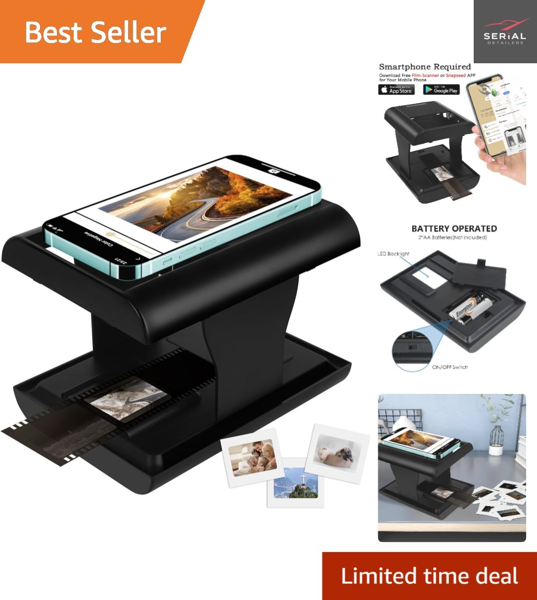 35mm Mobile Film Scanner - Digitize Slides to JPG with iPhone & App Support