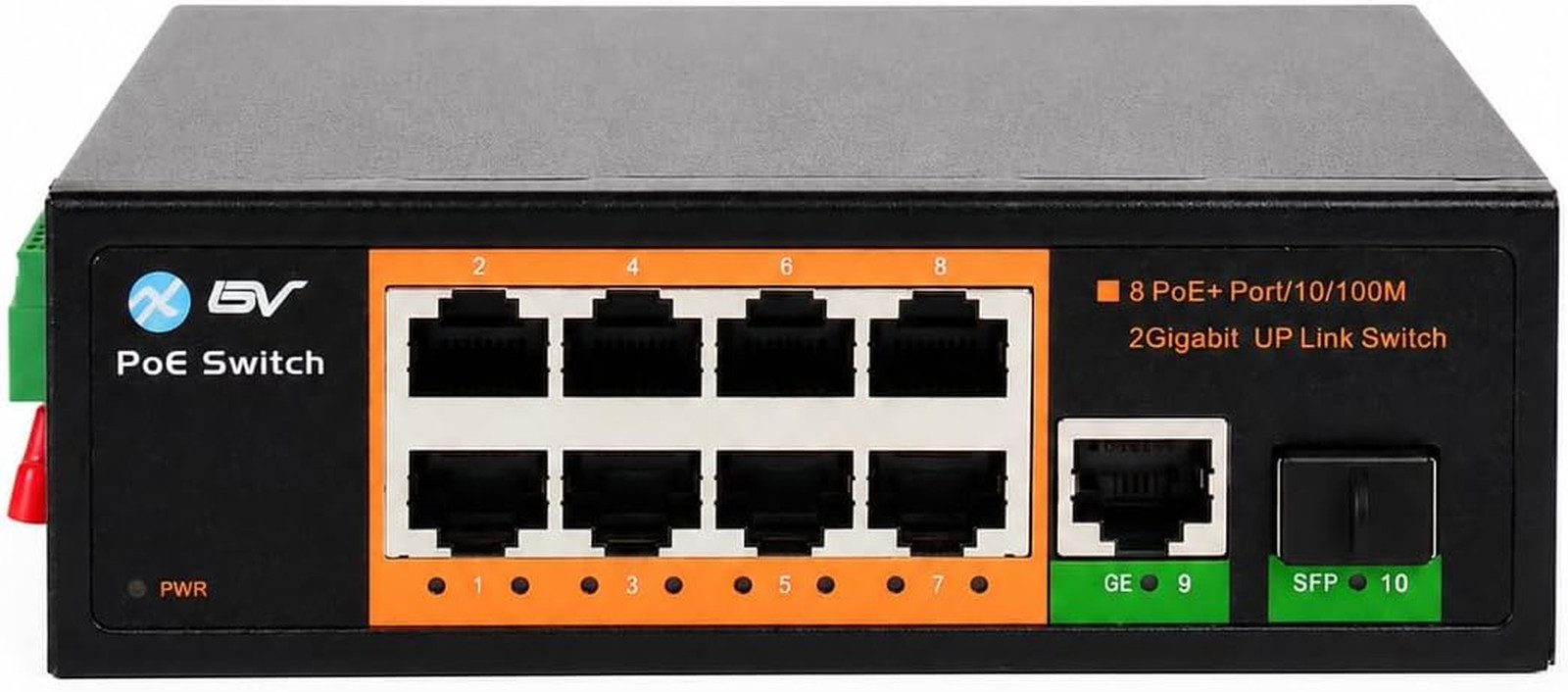 Bv-Tech 8-Port Industrial DIN Rail Poe+ Switch, Gigabit & SFP Uplinks, 120W