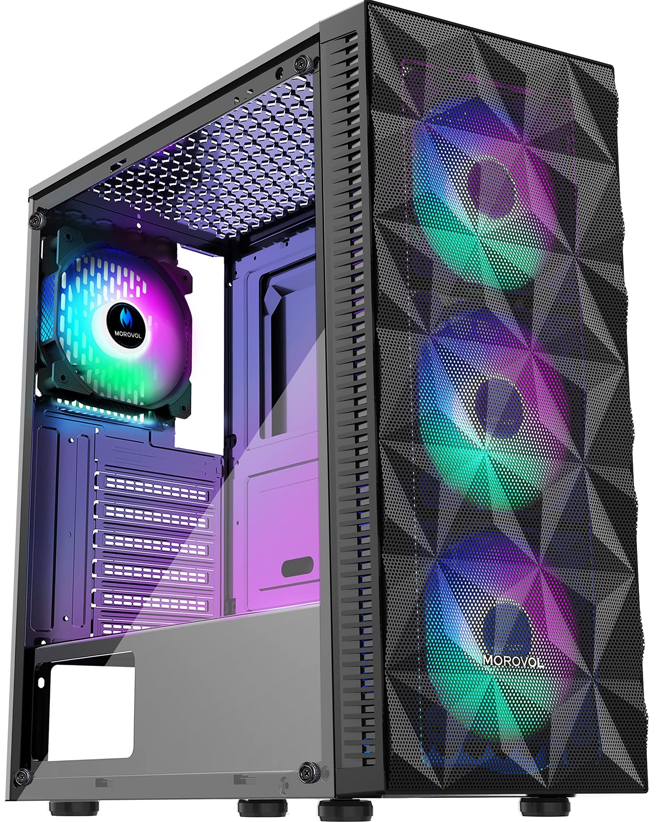 PC Case Pre-Install 4 RGB Fans, ATX Gaming Computer Case with Diamond-Shaped ...