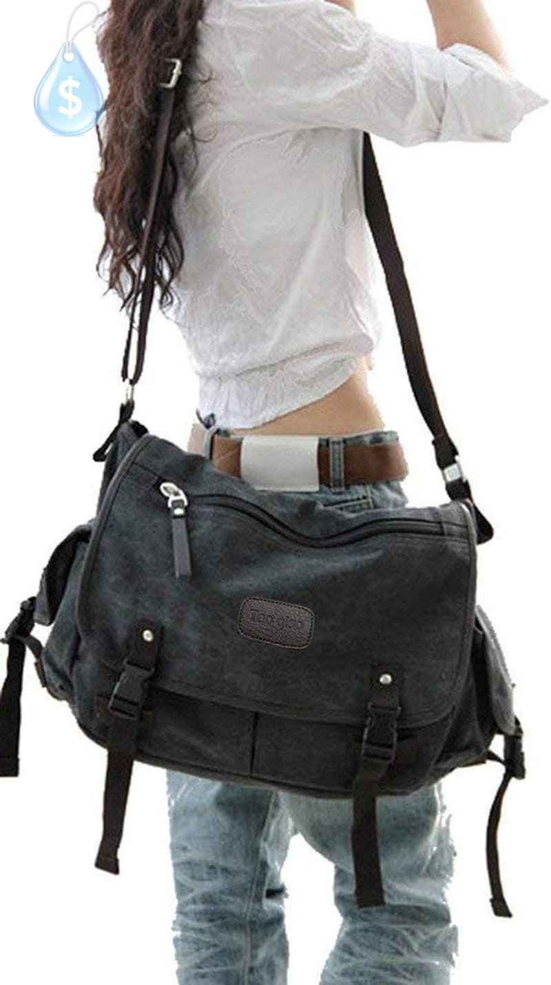 [Upgraded] Vintage Canvas Messenger Bag 13 15.6 17 Inches Large Book Laptop Shou