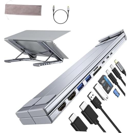 M91 Laptop Docking Station Dual Monitor Stand, 9 in 1 USB C Hub 2 9-in-1 Stand