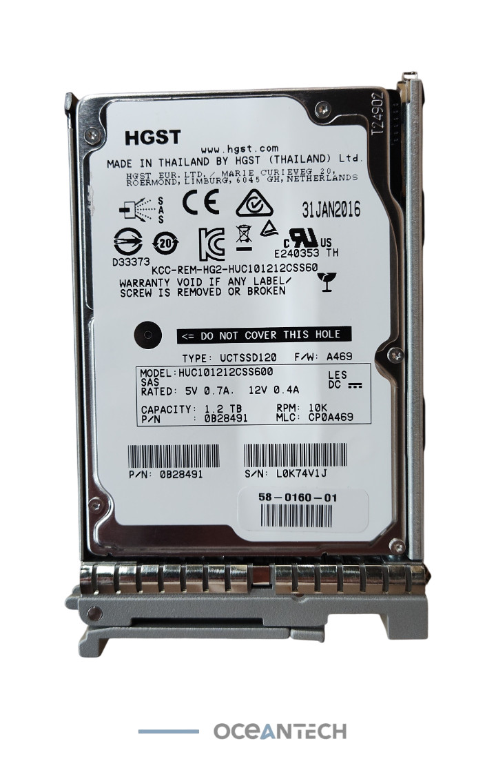 Cisco 1.2TB 10K RPM SAS 6Gbps HDD 2.5 SFF Hard Drive 58-0160-01 HUC101212CSS600