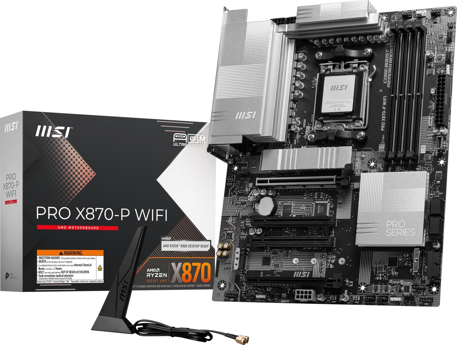 MSI PRO X870-P WiFi ProSeries Motherboard (AMD Ryzen Silver, Black, White