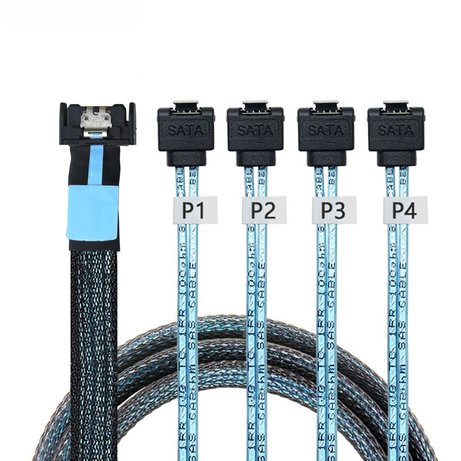 SlimSAS SFF-8654 MCIO 4i 38Pin to 4X SATA 7Pin PCIe 5.0 90 Degree Data Cable