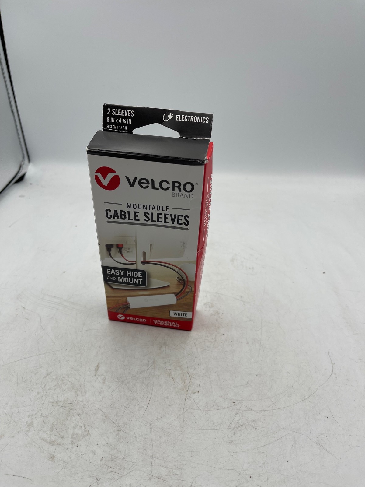 Velcro Mountable Cable Sleeves 2 Pack White 8in x 4 3/4in Adhesive Organizer