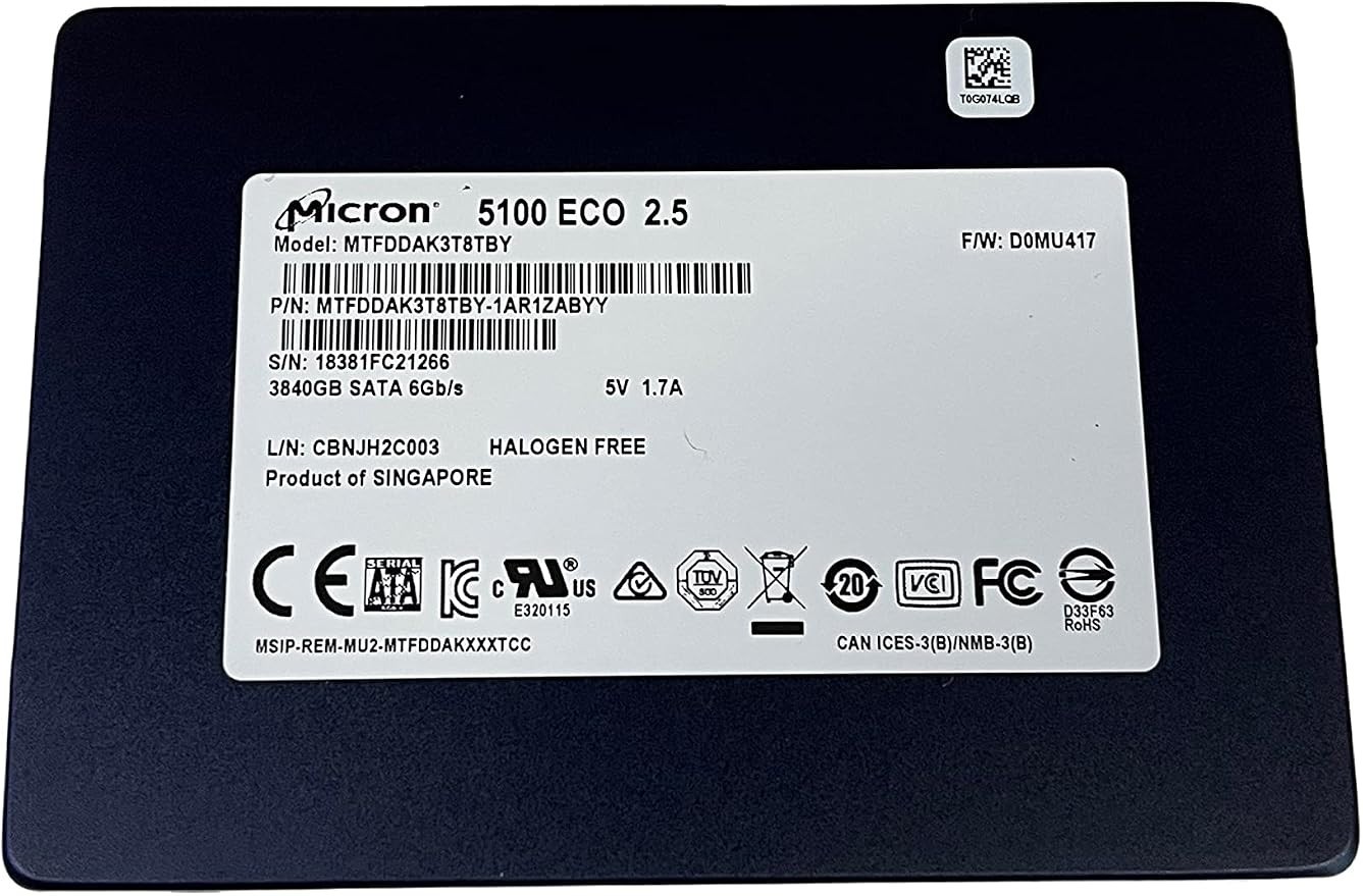 Micron 5100 ECO 3.84TB SATA 6Gb/s 2.5" SSD 0VFR02 MTFDDAK3T8TBY New