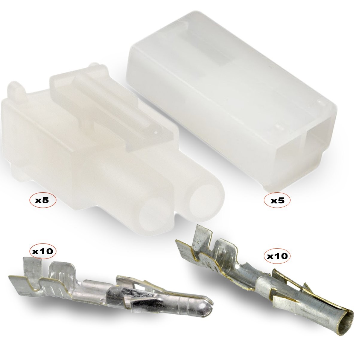 2-Circuits .093" - MOLEX Connector, 5 Matched Set,14-20 AWG, Free Hanging, W/Loc