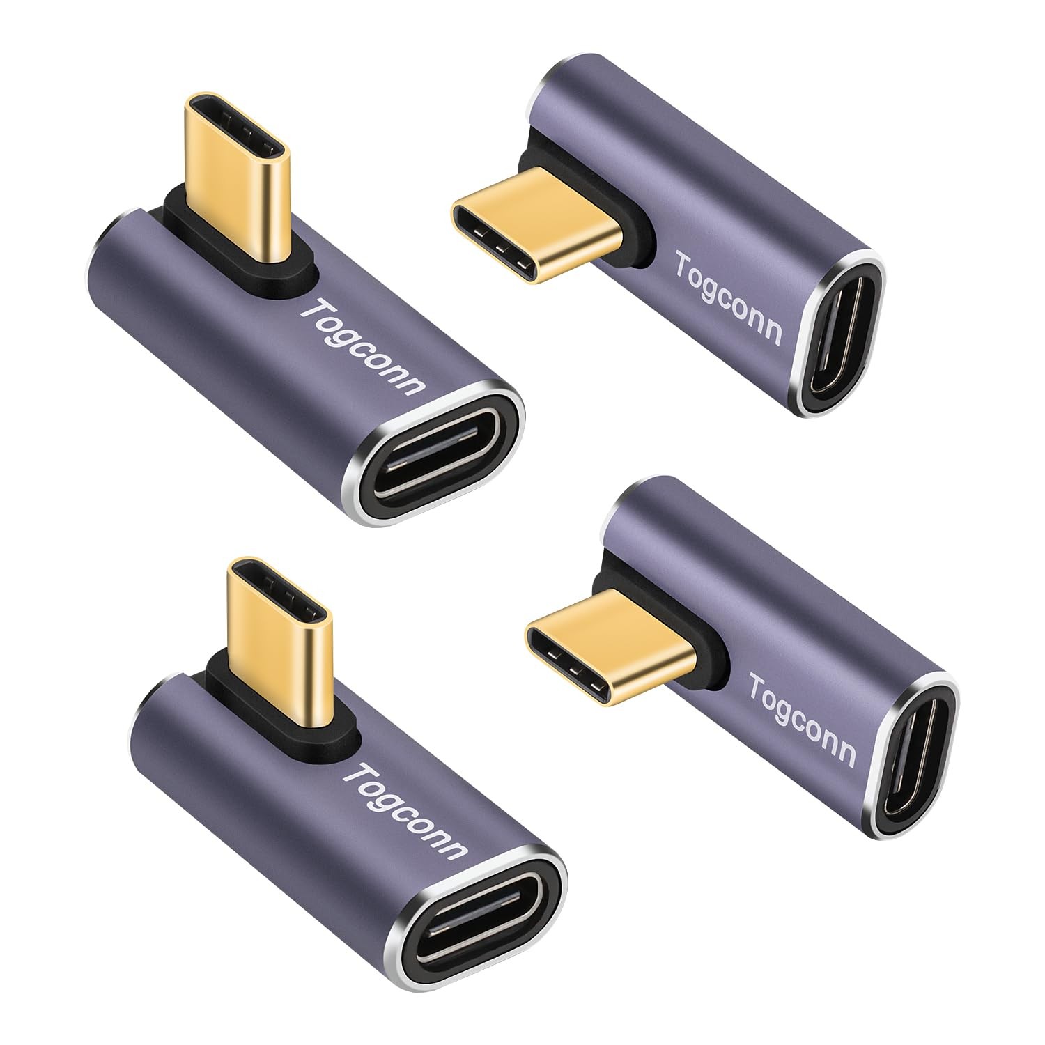 90 Degree Right Angle USB C Adapter (4 Pack), USB Type-C Male to Female Extender