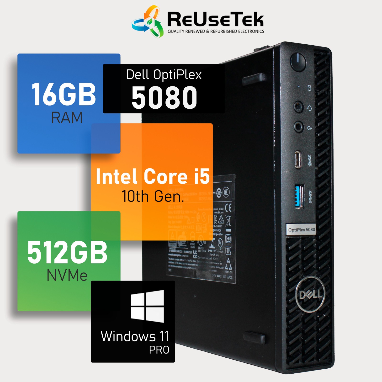 Dell Optiplex 5080 Micro PC Intel i5-10500T 2.3GHz 16GB RAM 512GB NVMe Win 11P