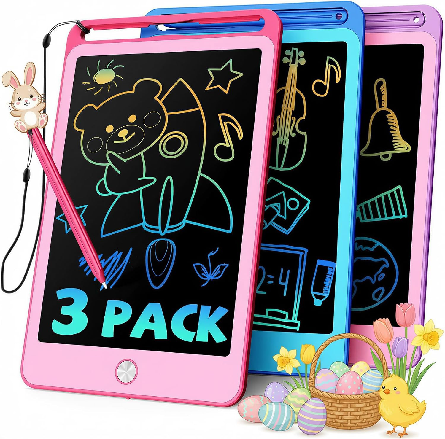 TEKFUN 3 Pack LCD Writing Tablet for Kids, 8.5 Inch Blue+Pink+Purple Doodle Boar