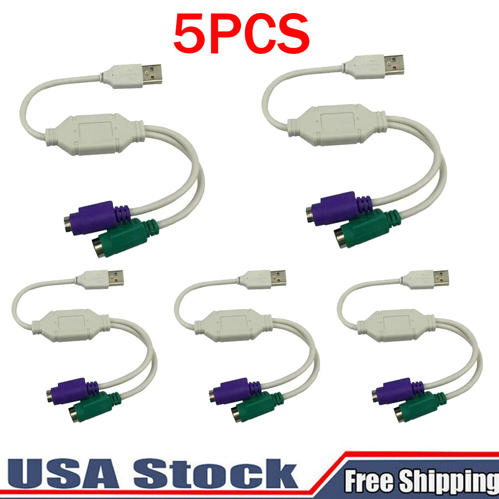 Dual PS2 Female to USB Male Converter Adapter Cable for Mouse Keyboard 5pcs