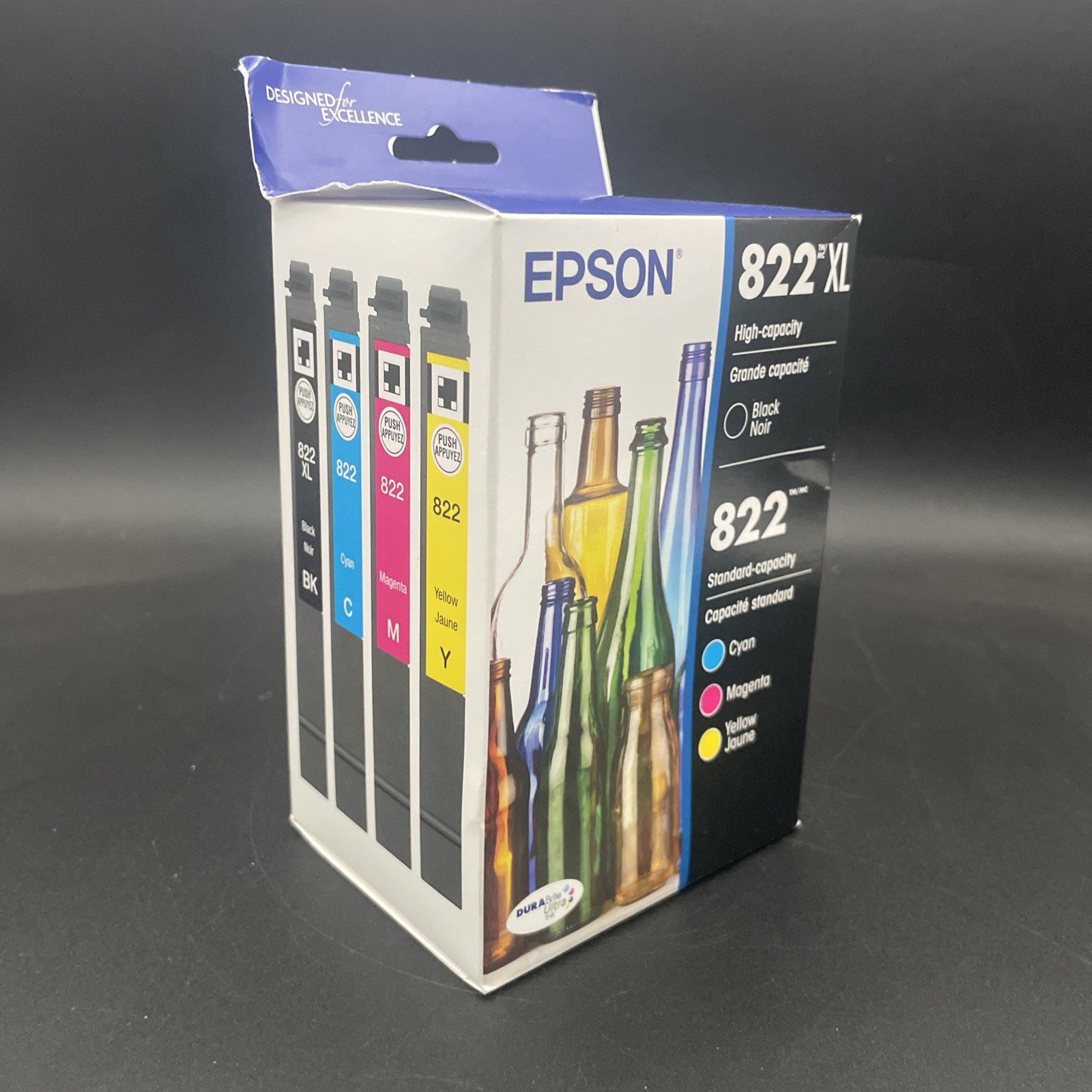 Genuine Epson T822XL/T822 Ink Cartridge 4-Pack Black XL & Color CMY Original OEM