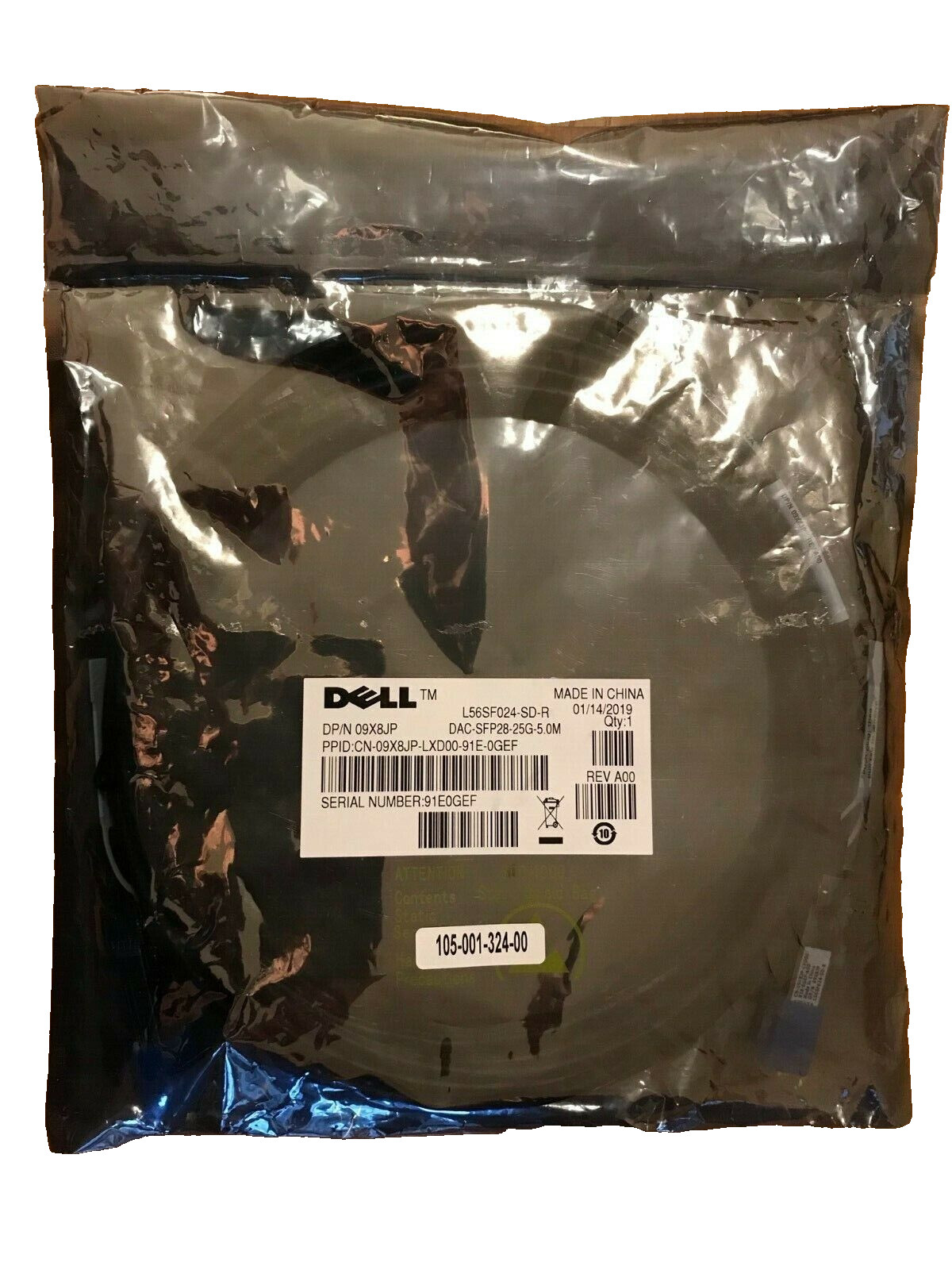 Dell DAC-SFP28 -25G -5.0M/ 25Gbe SFP+ Passive Twinax Ethernet Cable/ DP/N 09X8JP