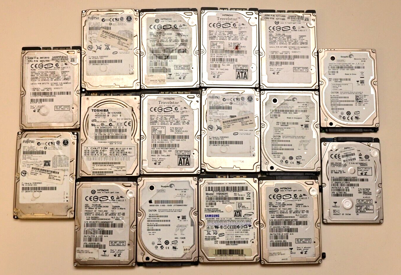 Lot of 16 Laptop Hard Drives 60GB to 100GB 2.5