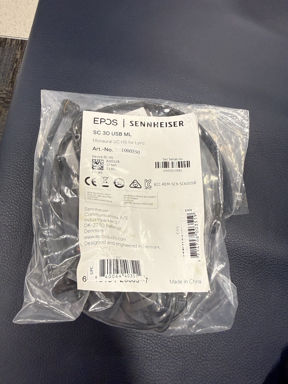 EPOS Sennheiser SC 30 USB ML Monaural Headset Lync Skype Teams NEW SEALED