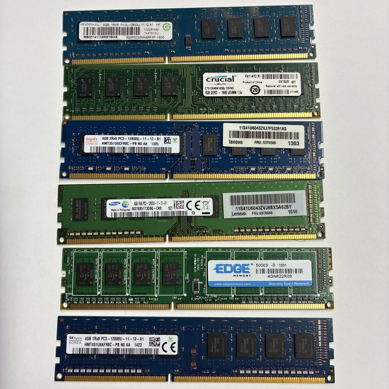 24GB Lot 6x 4GB DDR3-1600 PC3-12800U Desktop RAM Mixed Brands