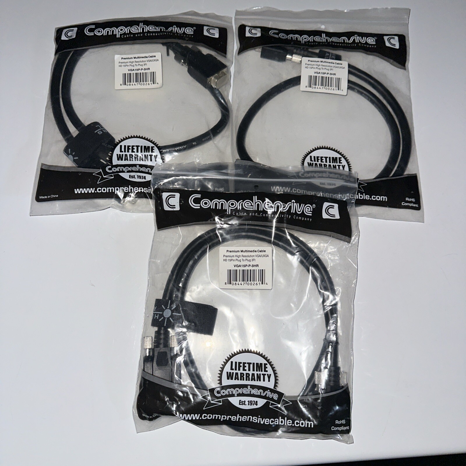 3x COMPREHENSIVE CABLE VGA15P-P-3HR VGA/QXGA HD15 M/M CABLE 3FT