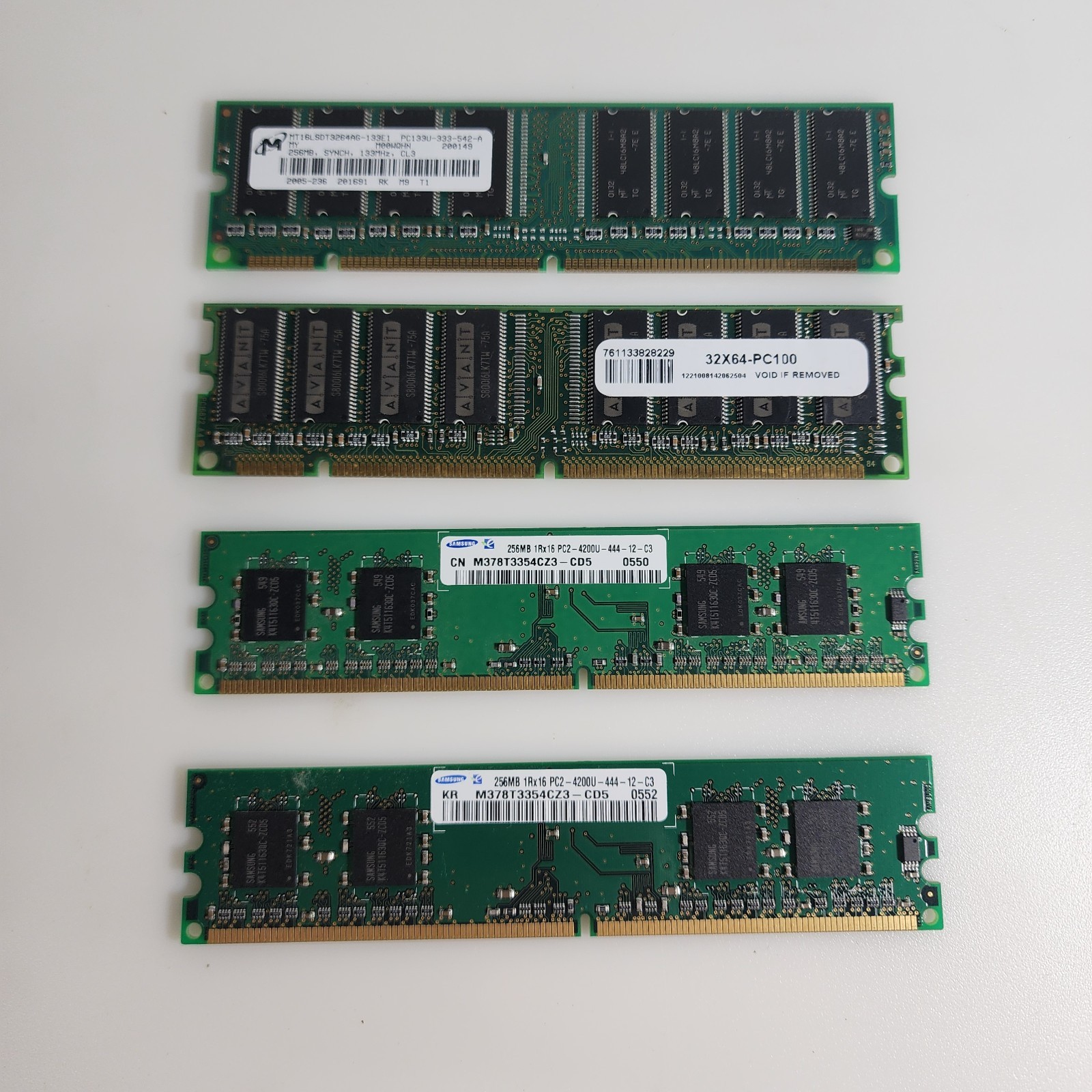 VTG Computer RAM Lot 4 Sticks Micron PC133 Avant PC100 Samsung 256MB DDR2
