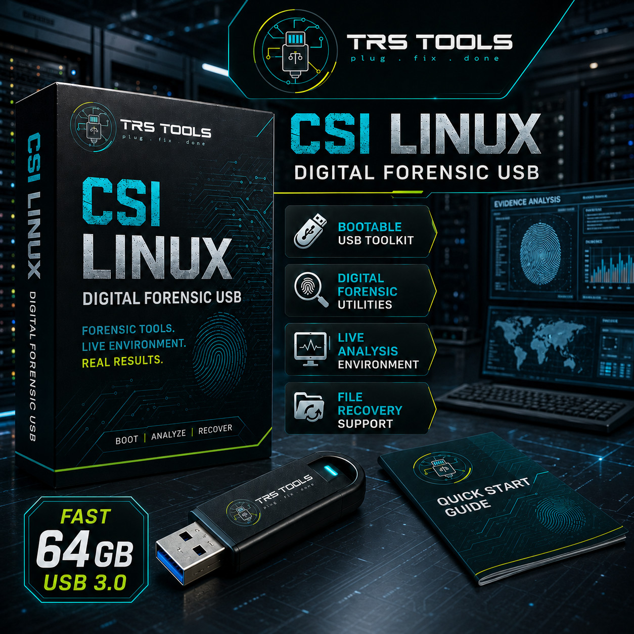 64GB USB 3 CSI Linux Security Forensics OSINT Boot Drive