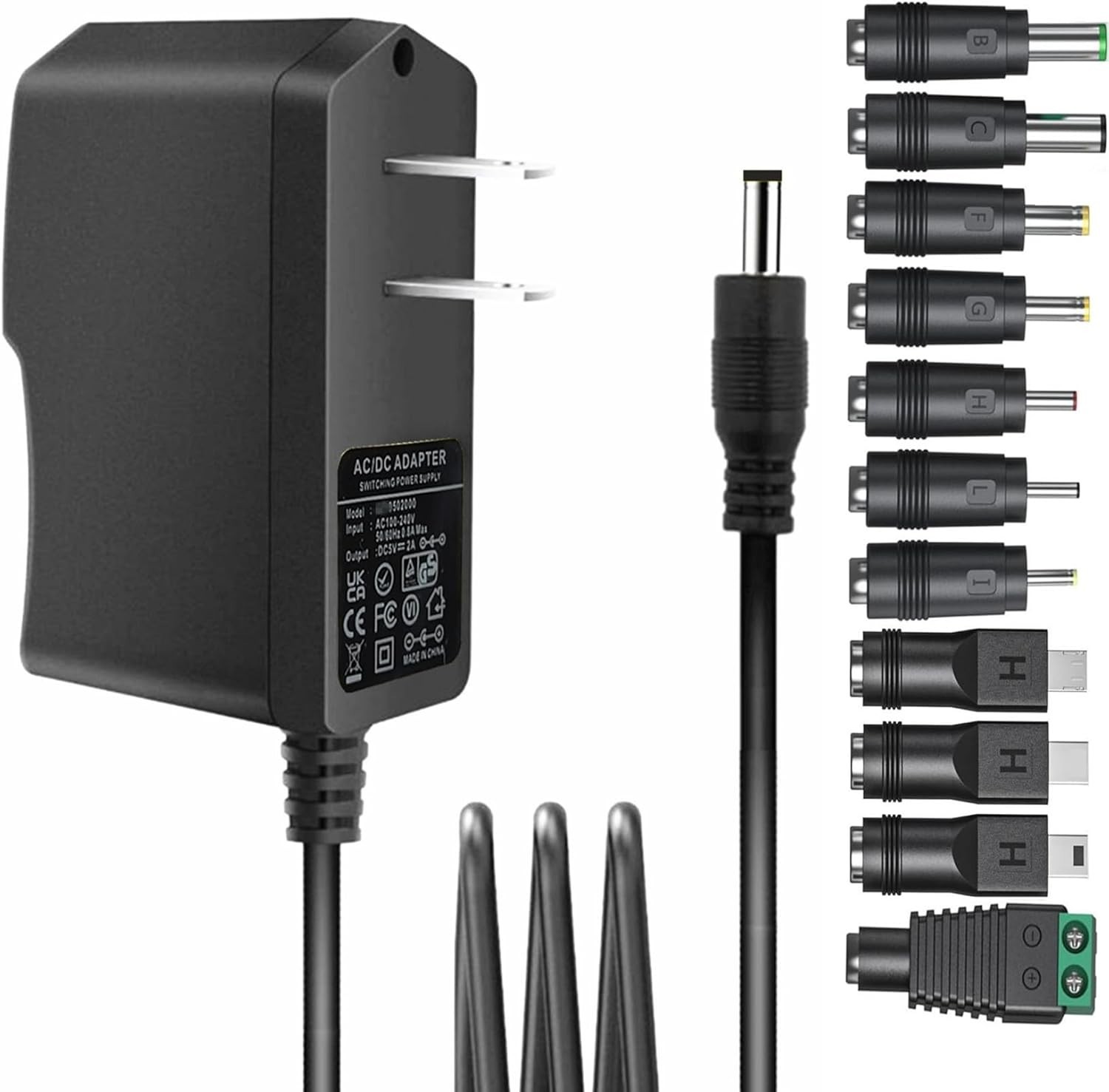 Universal 5V 2A Power Adapter with 11 DC Plug Tips AC to DC Charger