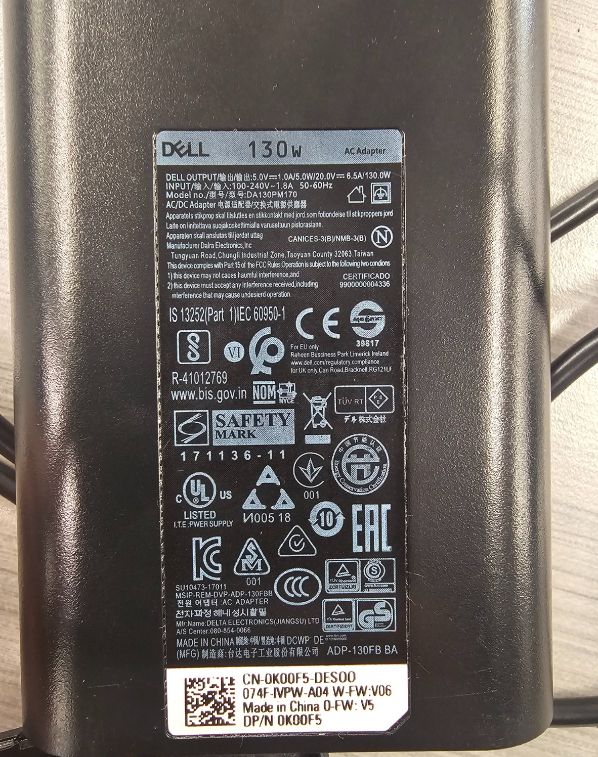 OEM 130W USB-C Type-C Adapter Charger Dell HA130PM170 7MP1P 0K00F5 XPS 15 9575