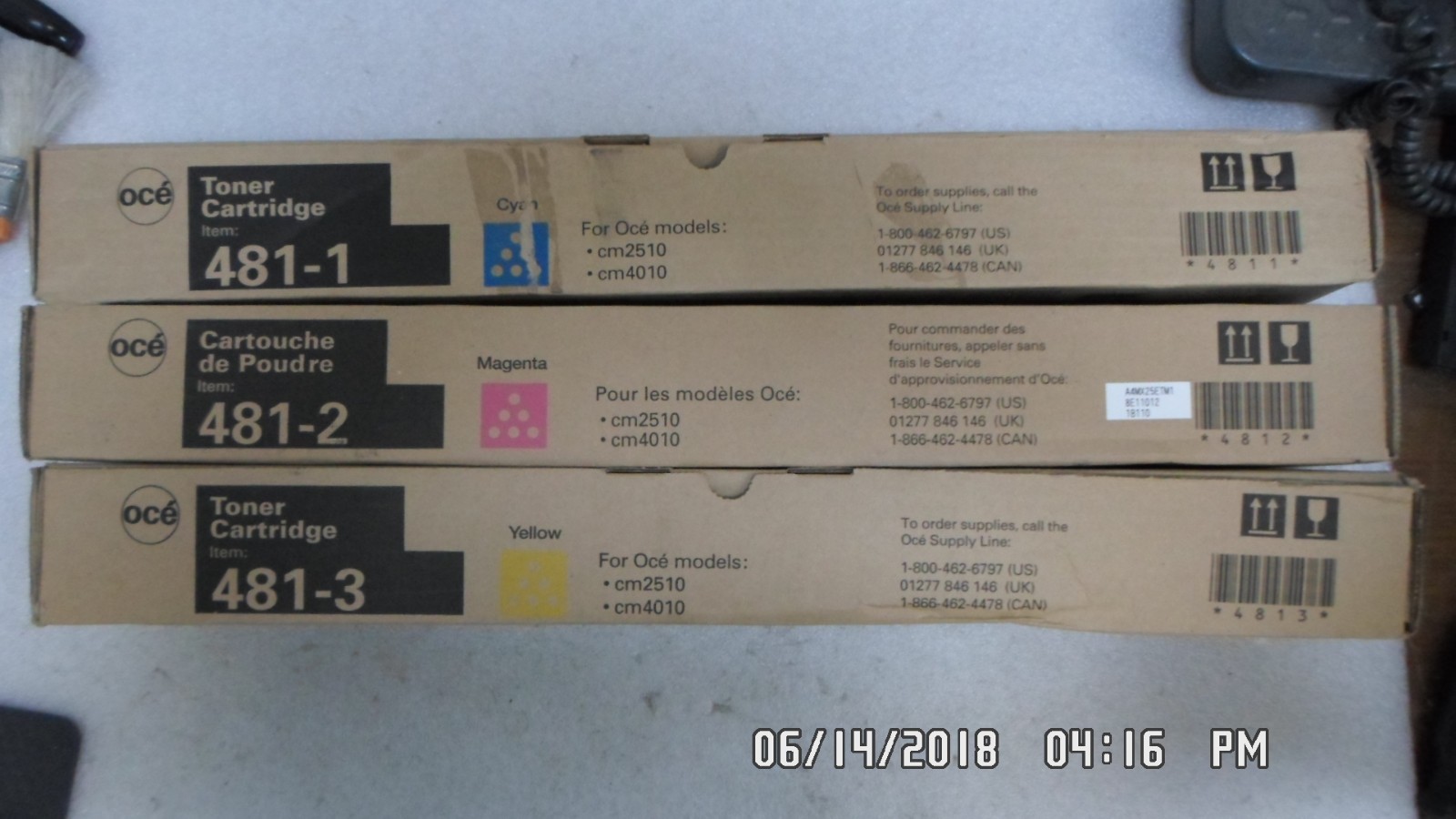 GENUINE SET OF OCE 481-1 CYAN, 481-2 MAGENTA, 481-3 YELLOW 