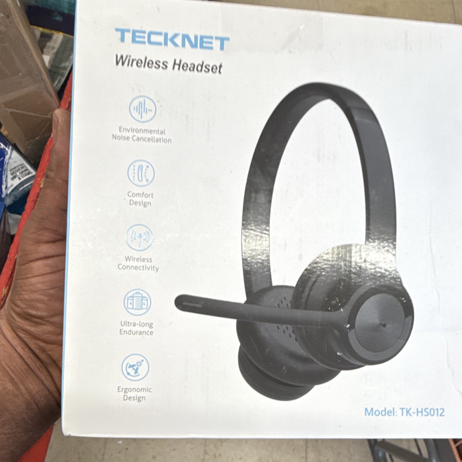 TECKNET TK-HS012 Bluetooth Wireless On-Ear Headset Single Boom Mic Black