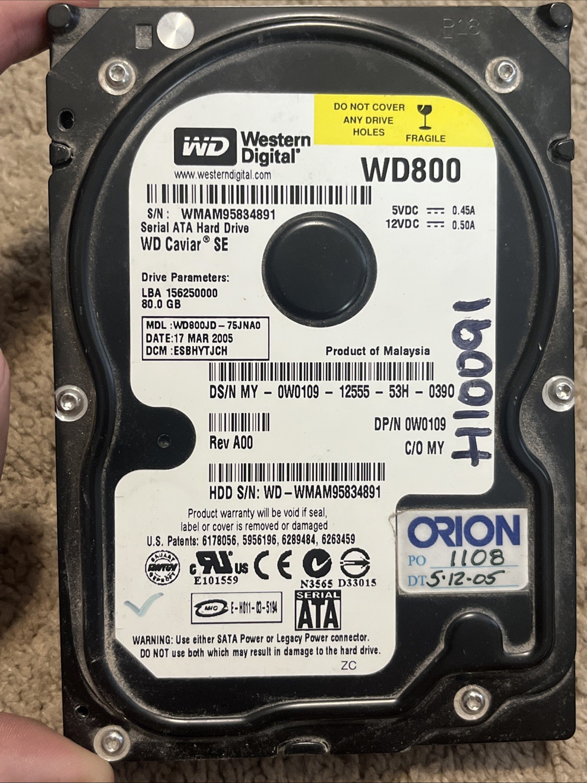 Western Digital WD800JD (WD800JD-75JNA0) - 80GB SATA Hard Drive @2G14