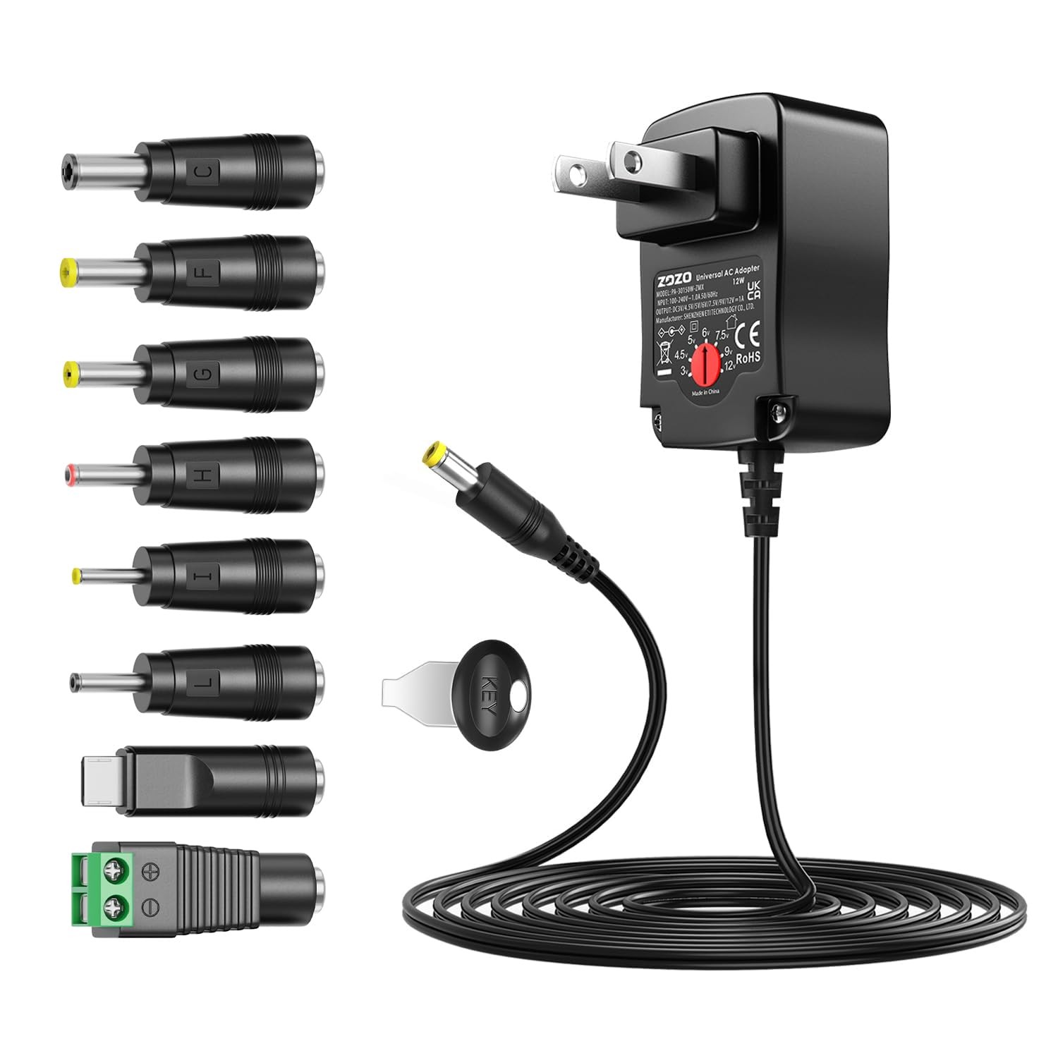 ZOZO Universal AC/DC Adapter 12W 3V 4.5V 5V 6V 7.5V 9V 12V Switching 12w 
