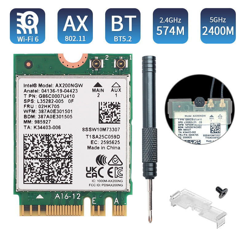Intel - AX200.NGWG.NV - WiFi AX200 Wireless Network Card 802.11ax Bluetooth 5.2
