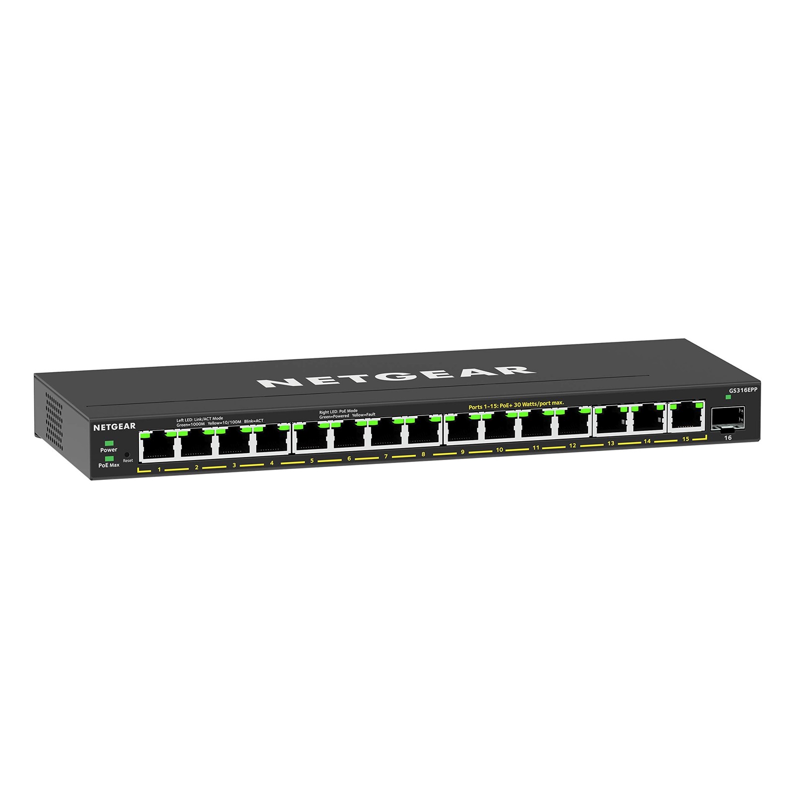 NETGEAR 16-Port PoE Gigabit Ethernet Easy Smart 16 Port, PoE+ 231W, black