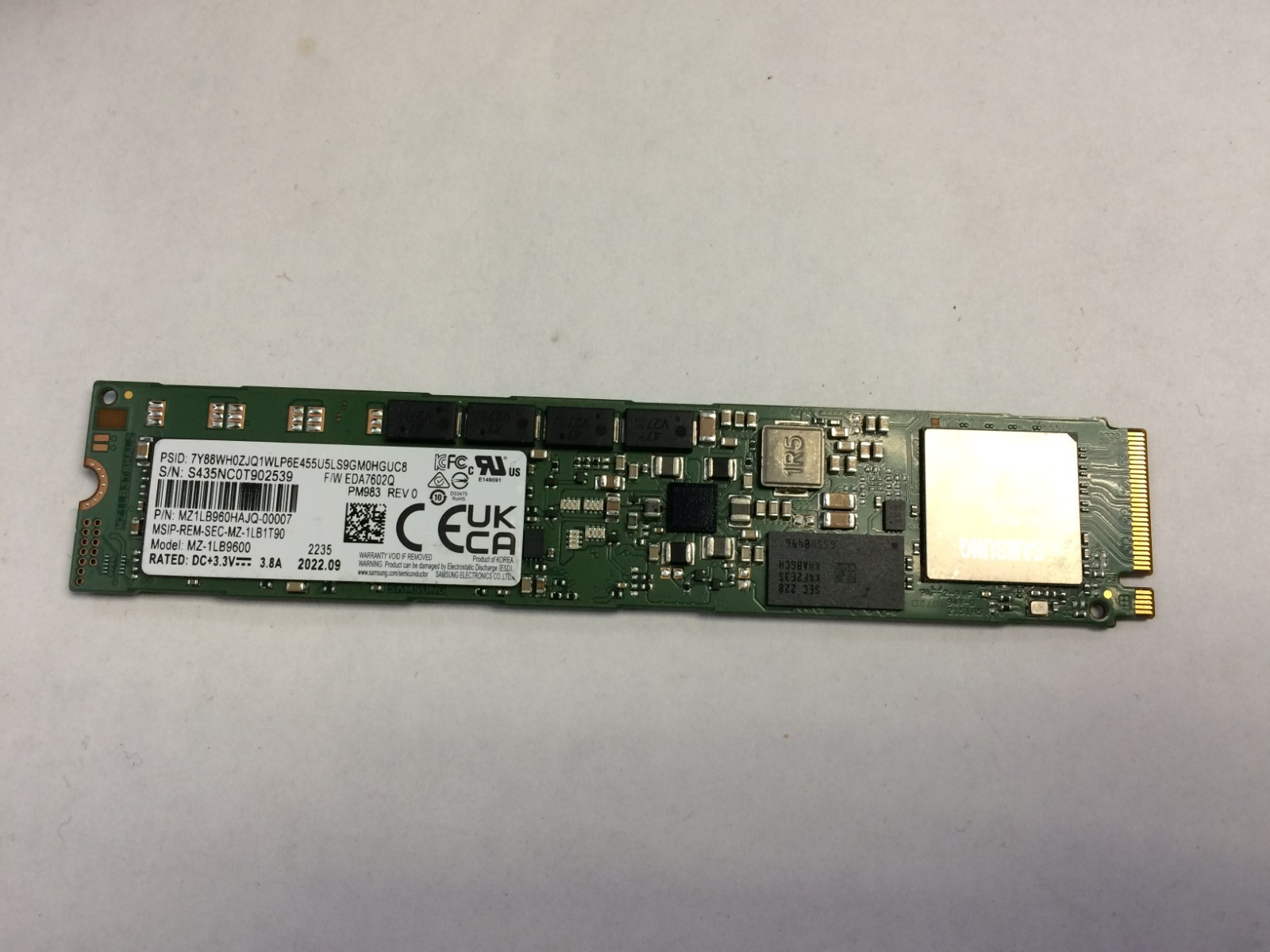 Samsung PM983 1.92TB NVMe PCIe3.0 M.2 22110 SSD MZ-1LB1T90 MZ1LB1T9HALS | Great