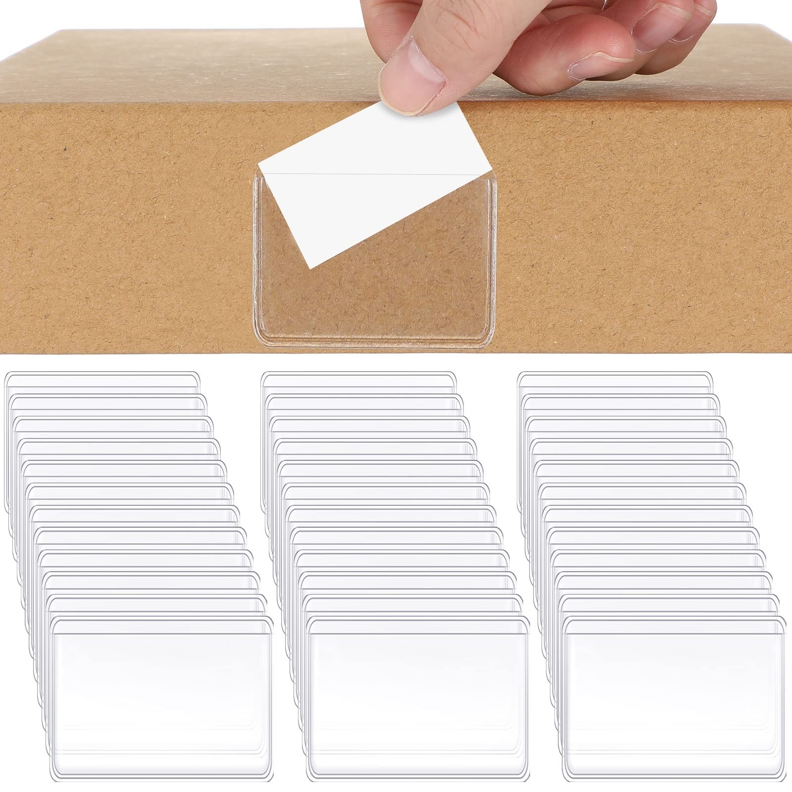 100 Pcs Label Holders Adhesive Nameplate Pockets Storage Bin Labels Index She...