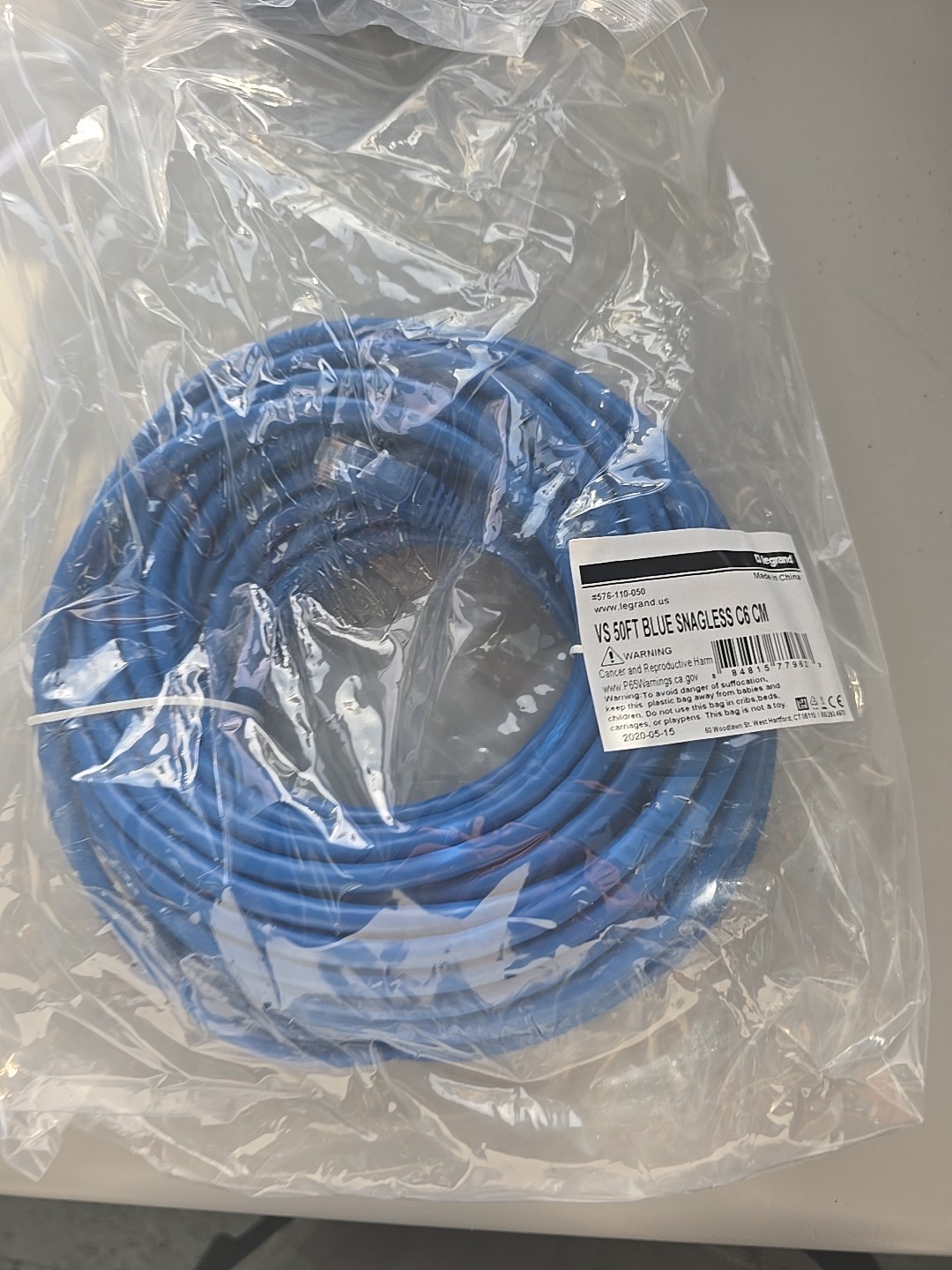 Legrand #576-110-050 VS 50FT BLUE SNAGLESS CAT 6 CM Patch Cable (Lot of 19), NEW