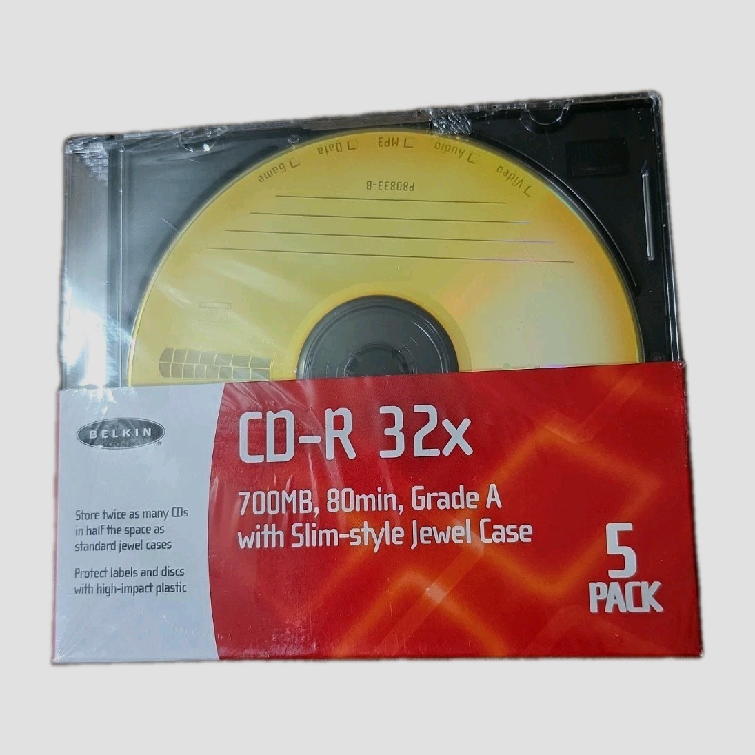 ​Belkin 5 Pack CD-R 32x 700MB 80min Slim Jewel Case Sealed New Vintage F8E027-5