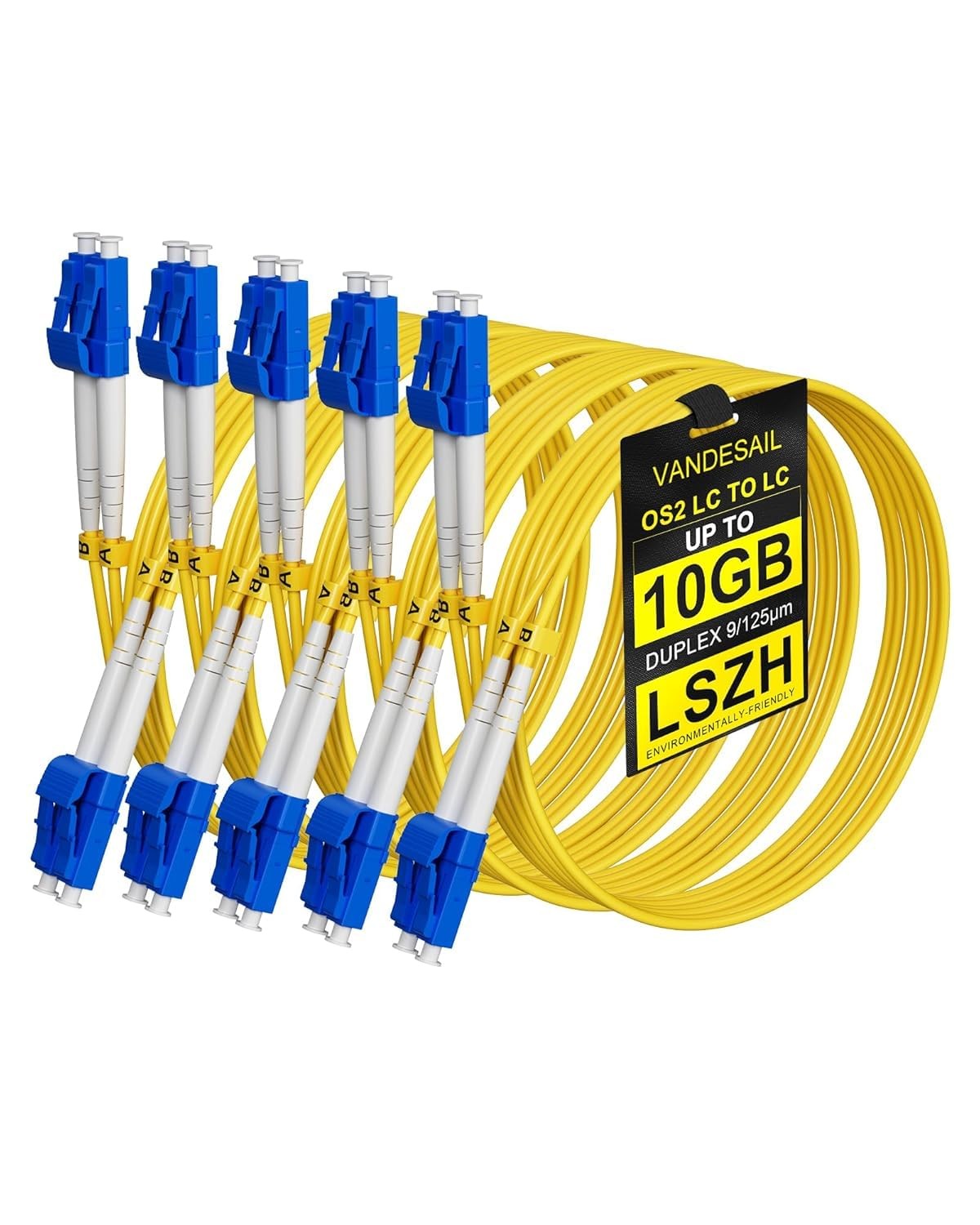 LC to LC Fiber Patch Cable, OS2 Single Mode, 1M(3.3FT), 5 Pack