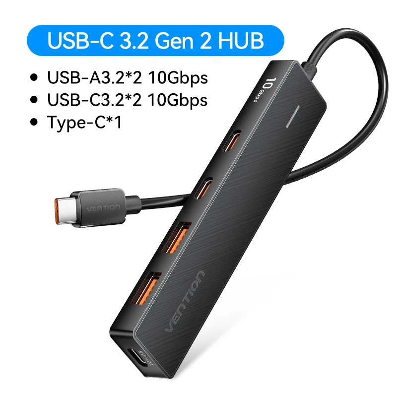 VENTION USB 3.2 Gen2 Hub 5-Port Splitter 10Gbps Type-A/C Adapter for Laptop PC