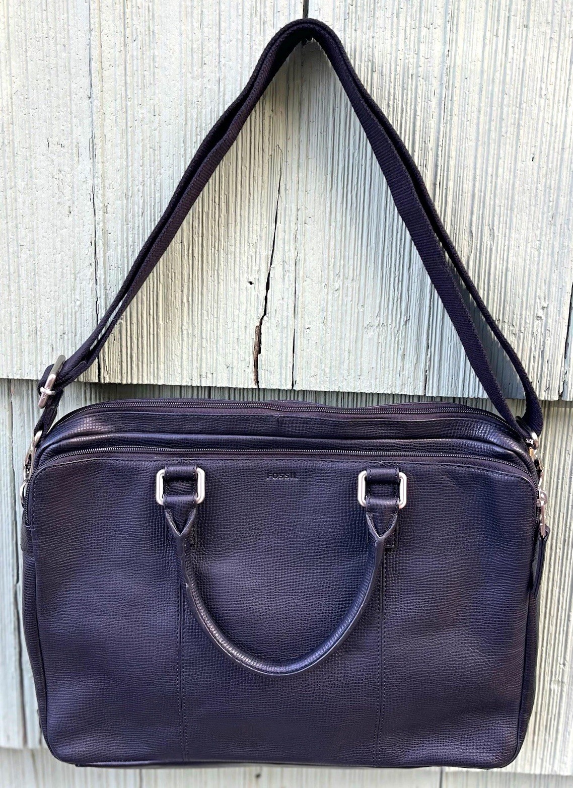 Fossil Black Pebbled Leather Messenger Bag