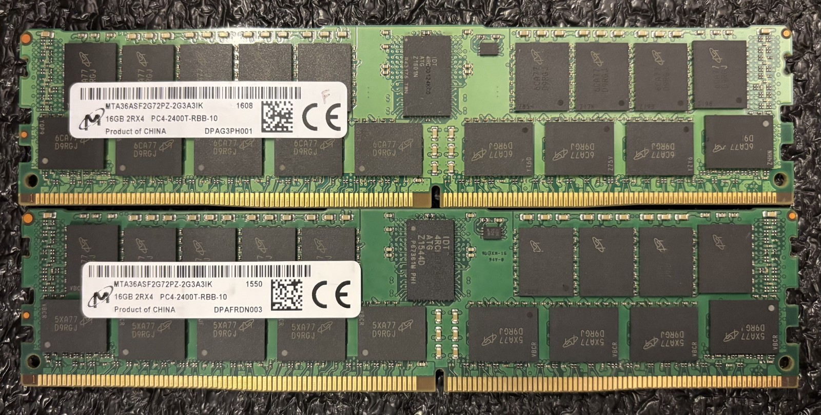 Lot of 2 | Micron 16GB PC4-2400T RDIMM Server Memory MTA36ASF2G72PZ-2G3A3IK