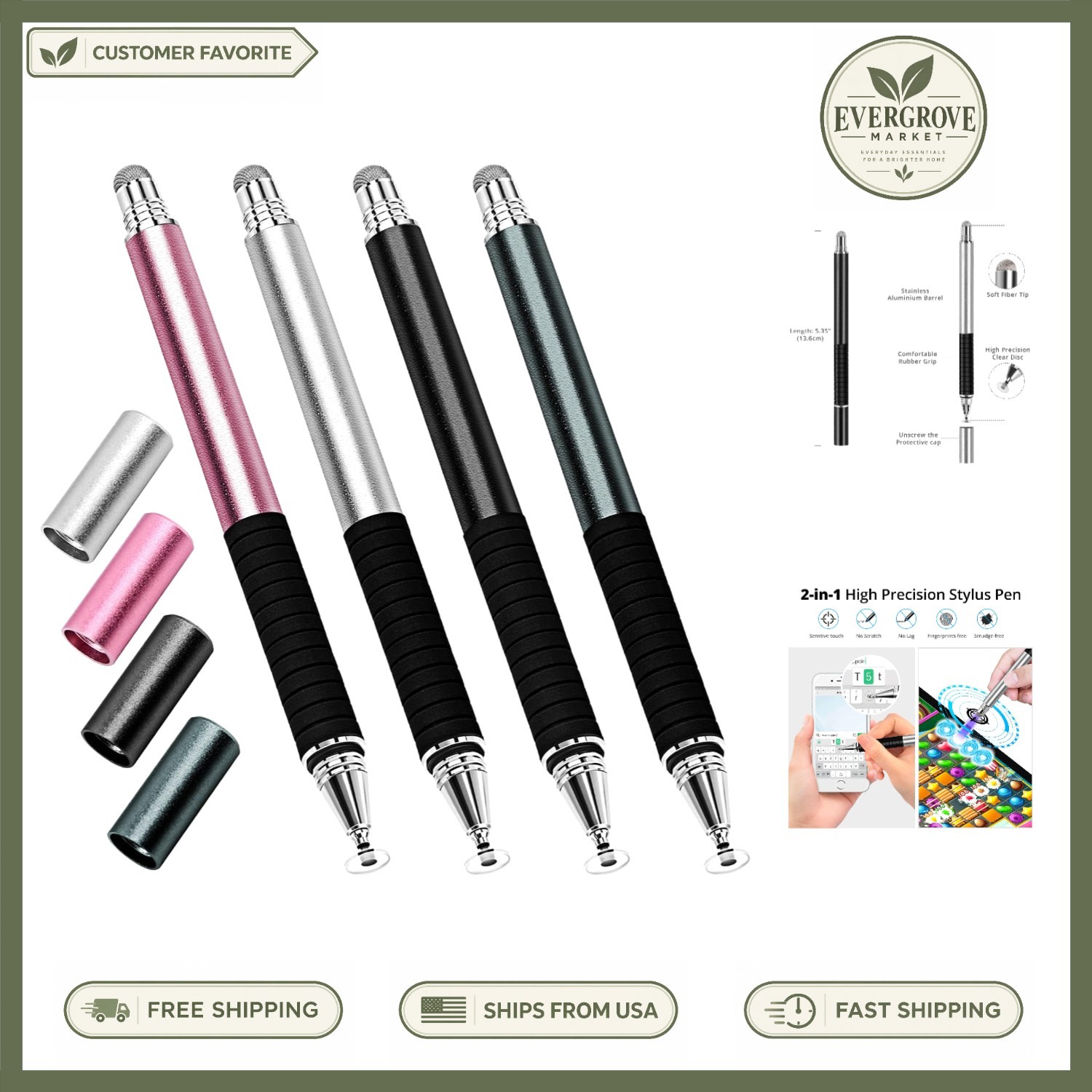 4 Pack Capacitive Stylus Pens For iPad Samsung Android Touch Screen Nib Disc-...